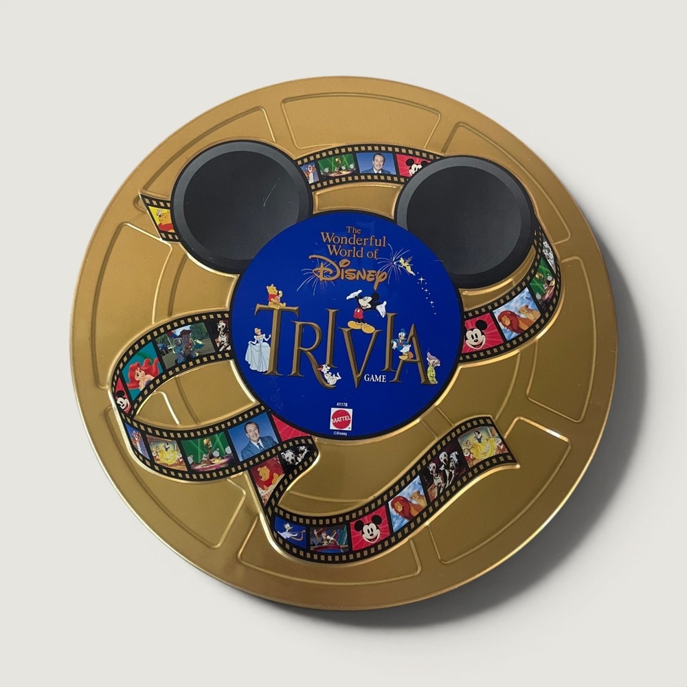 Wonderful World of Disney Trivia Game 1997 Mattel Gold Tin Mickey Movie Reel